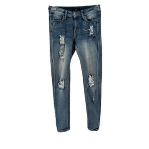 UWD Jeans Skinny Distressed Stretch Fit Denim Mid Rise Med Wash Juniors Size 7